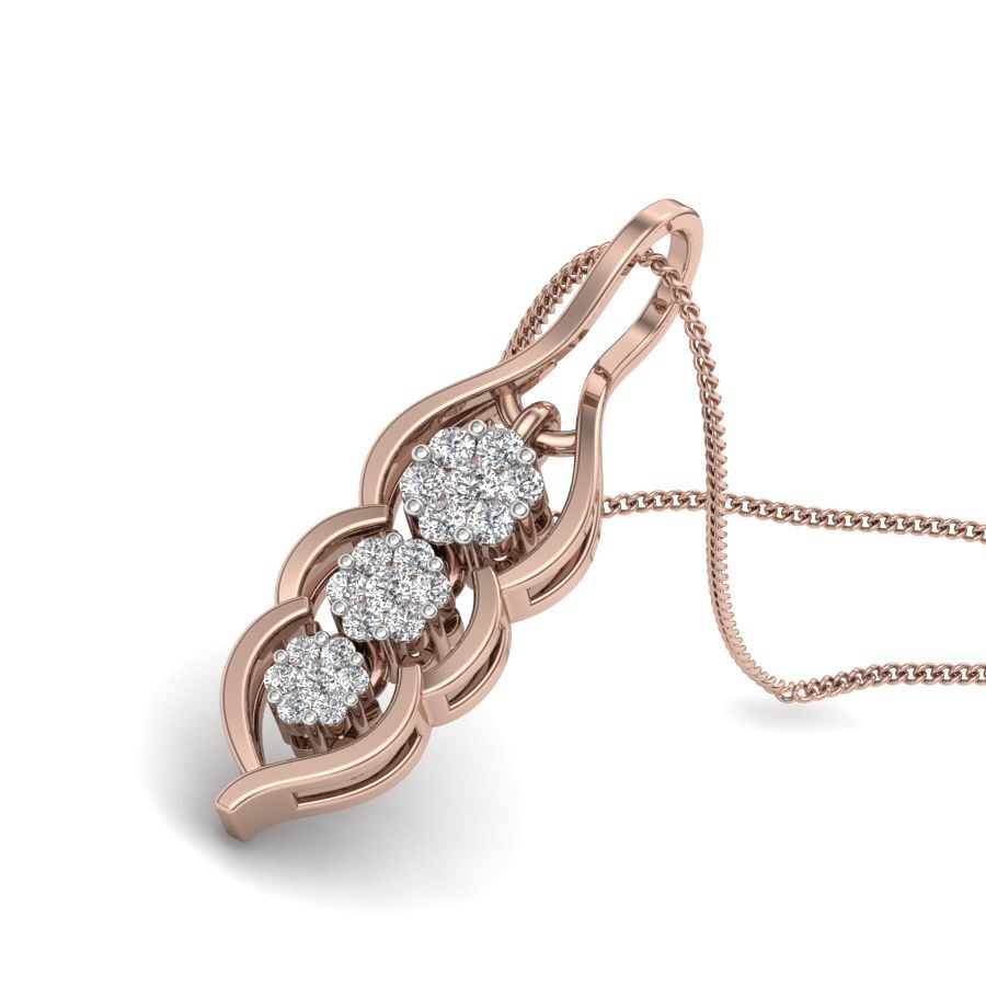 Long Modern Design Diamond Pendant In Rose Gold
