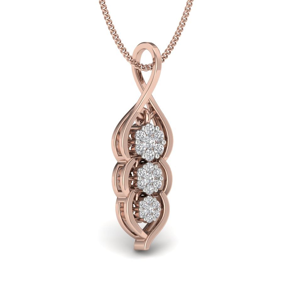 Long Modern Design Diamond Pendant In Rose Gold