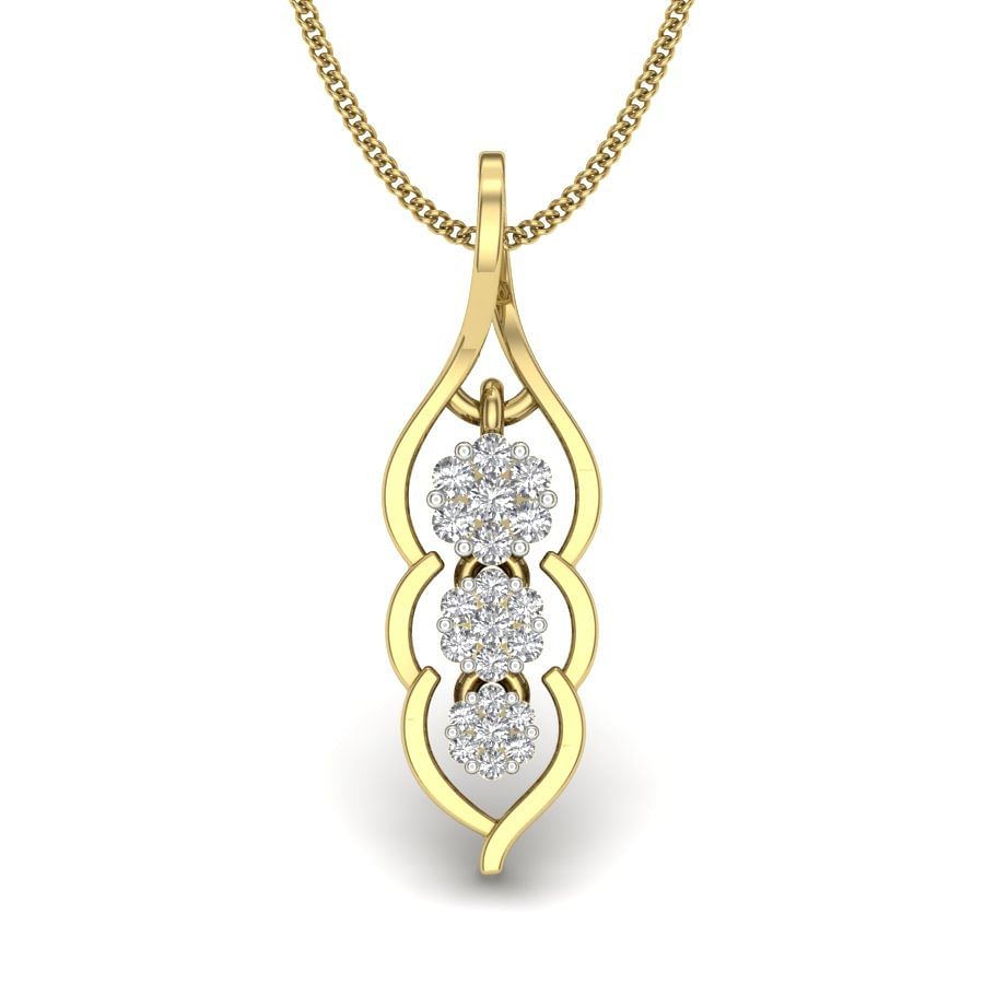 Long Modern Design Diamond Pendant In Yellow Gold