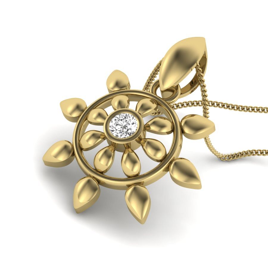 Captain Round Wheel Diamond Pendant In Yellow Gold