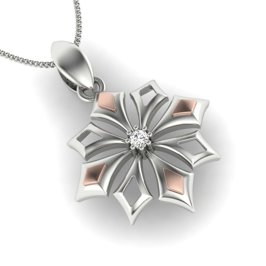 Flower Design White Gold Diamond Pendant