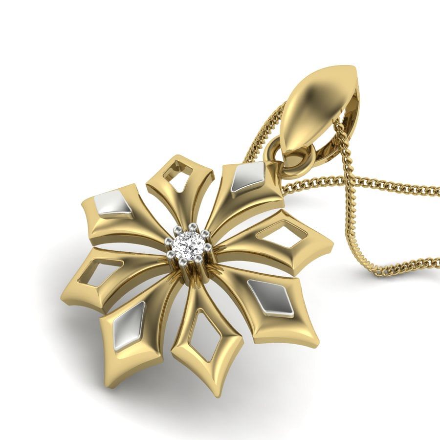 Flower Design Yellow Gold Diamond Pendant