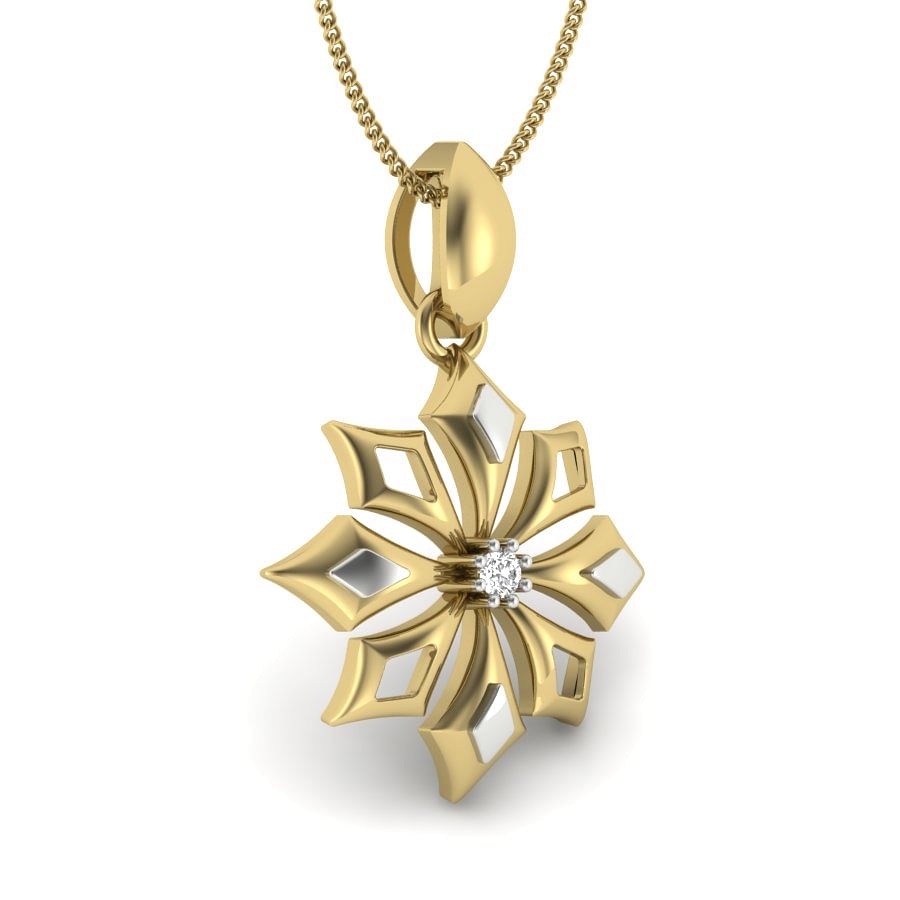 Flower Design Yellow Gold Diamond Pendant