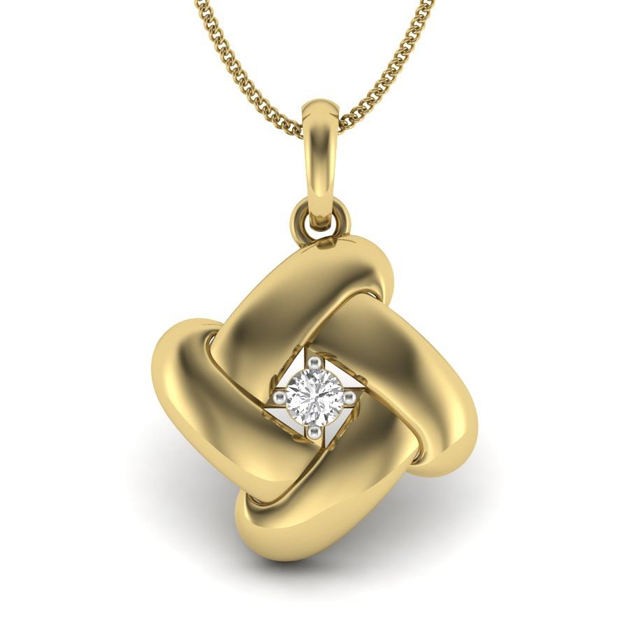 Modern Design Single Diamond Yellow Gold Pendant