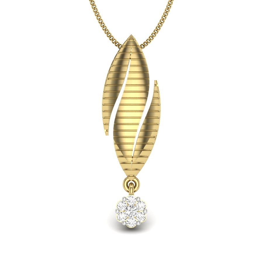Leaf Style Single Diamond Yellow Gold Diamond Pendant