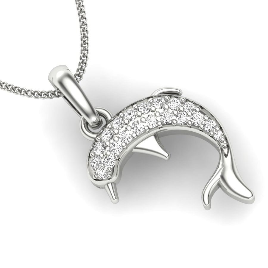 Dolphin Diamond Pendant In White Gold