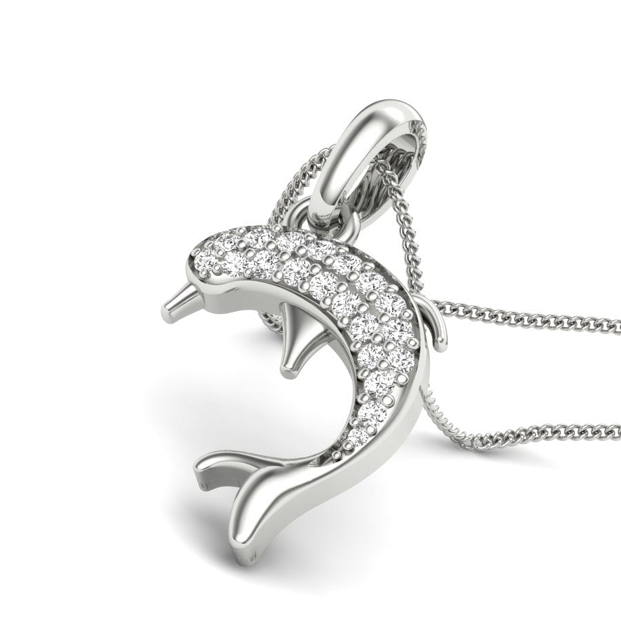 Dolphin Diamond Pendant In White Gold