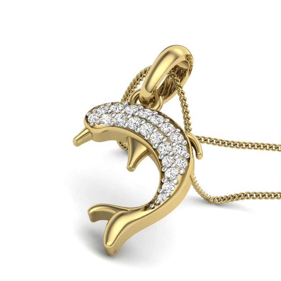 Dolphin Diamond Pendant In Yellow Gold