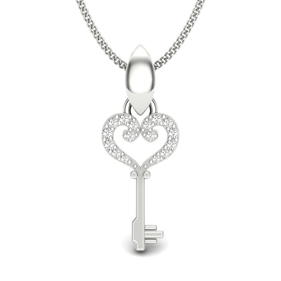 Heart Key Diamond Pendant In White Gold