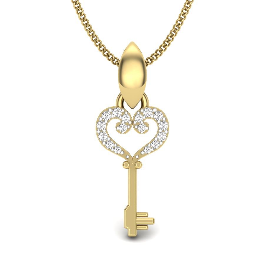 Heart Key Diamond Pendant In Yellow Gold