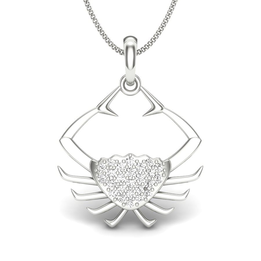 Crab Diamond Pendant In White Gold