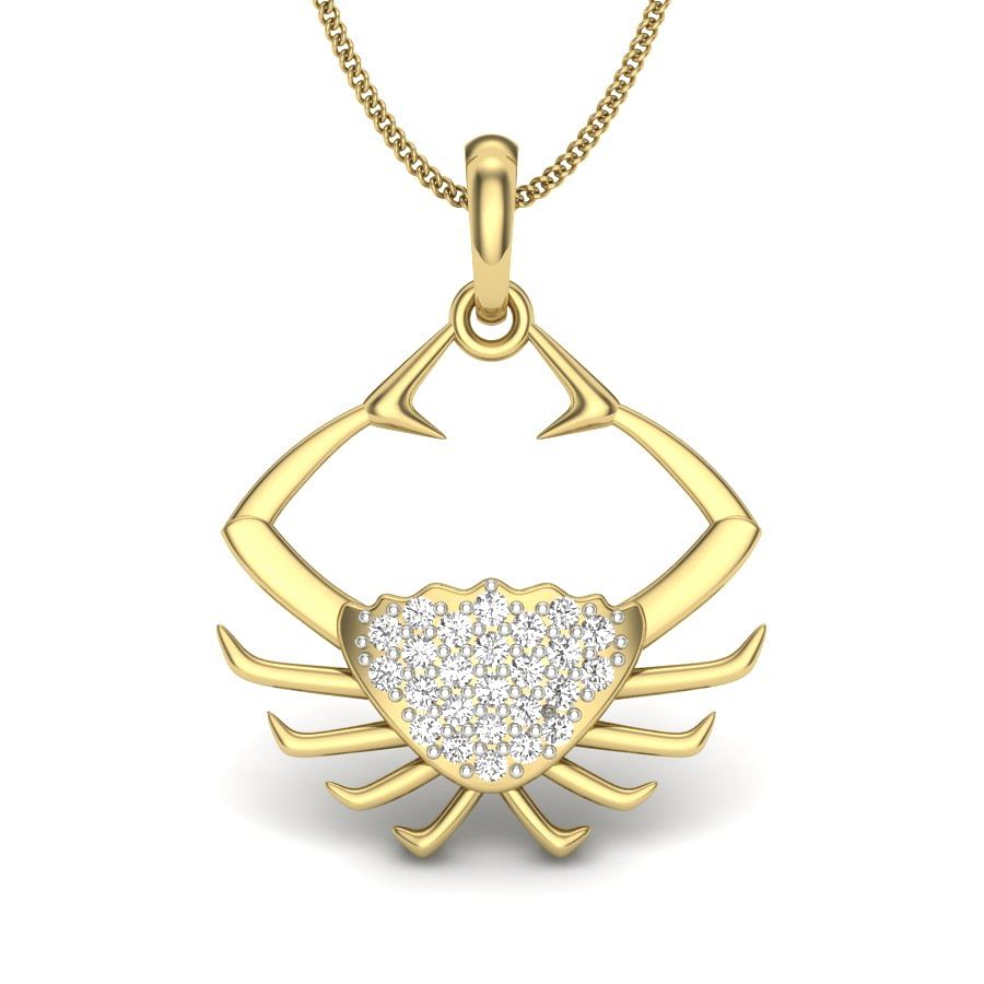 Crab Diamond Pendant In Yellow Gold