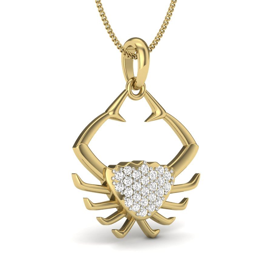 Crab Diamond Pendant In Yellow Gold
