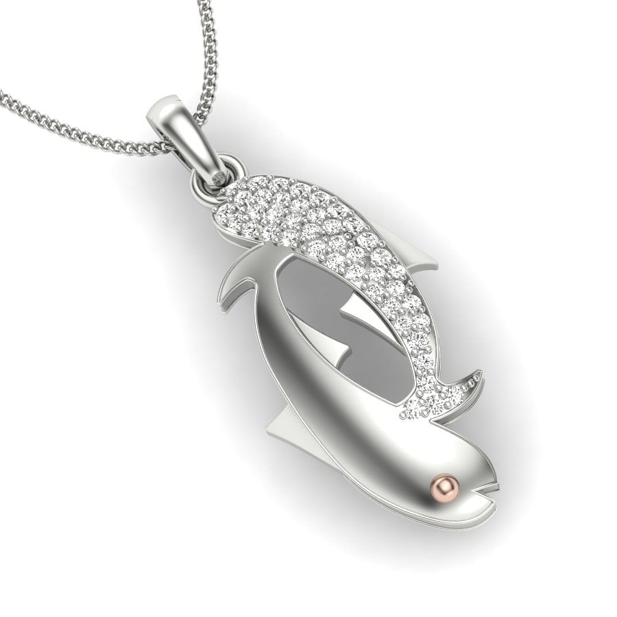 Fishes Design Diamond Pendant In White Gold