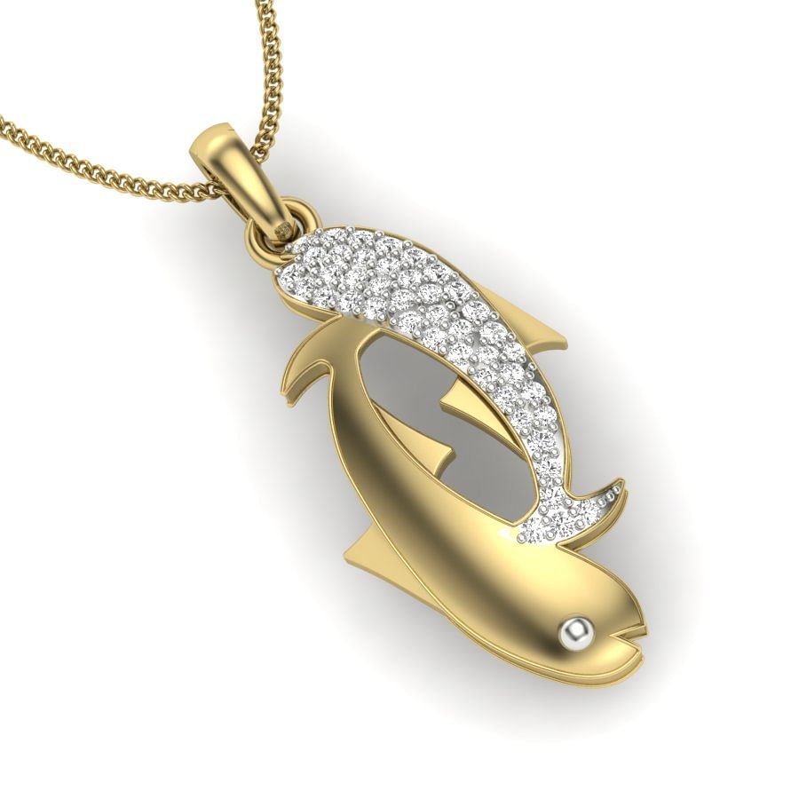 Fishes Design Diamond Pendant In Yellow Gold
