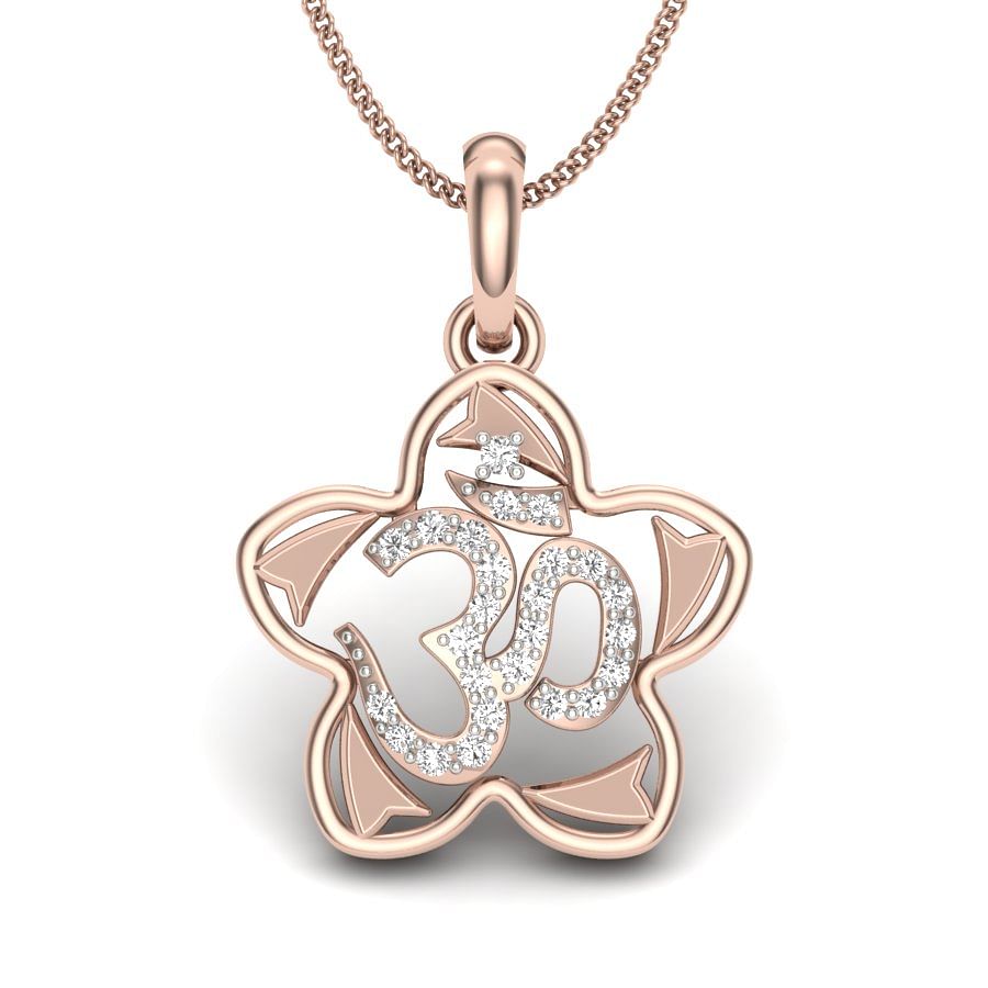 Flower Design Om Diamond Pendant With Rose Gold
