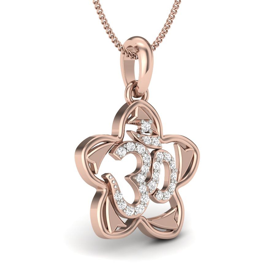 Flower Design Om Diamond Pendant With Rose Gold