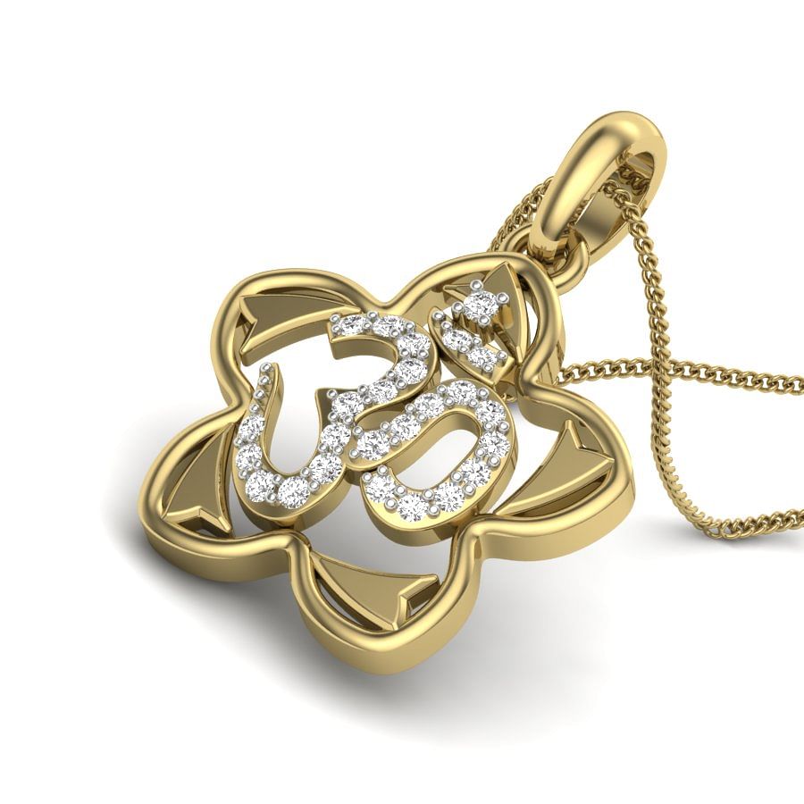 Flower Design Om Diamond Pendant With Yellow Gold