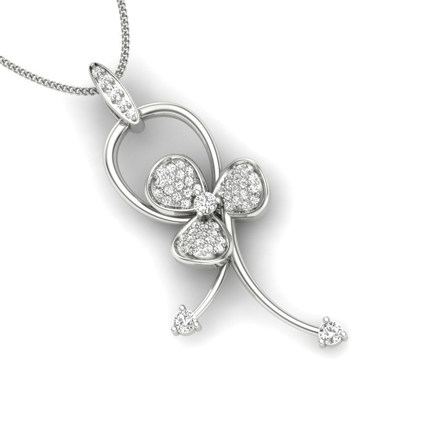 Flower Design Diamond Pendant In White Gold