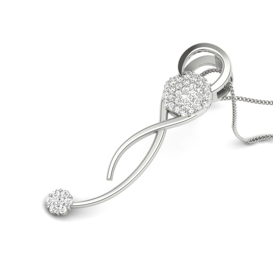 Modern Design Long Knot Diamond Pendant With White Gold