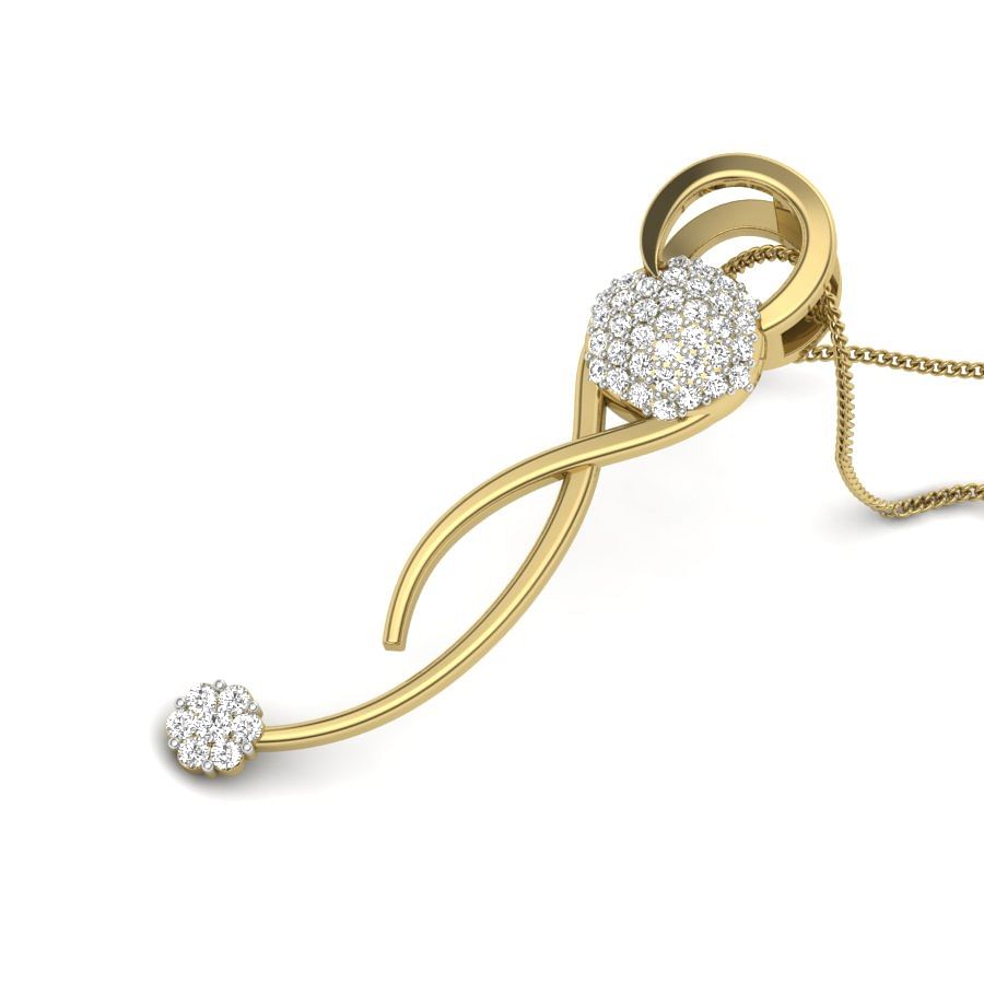 Modern Design Long Knot Diamond Pendant With Yellow Gold