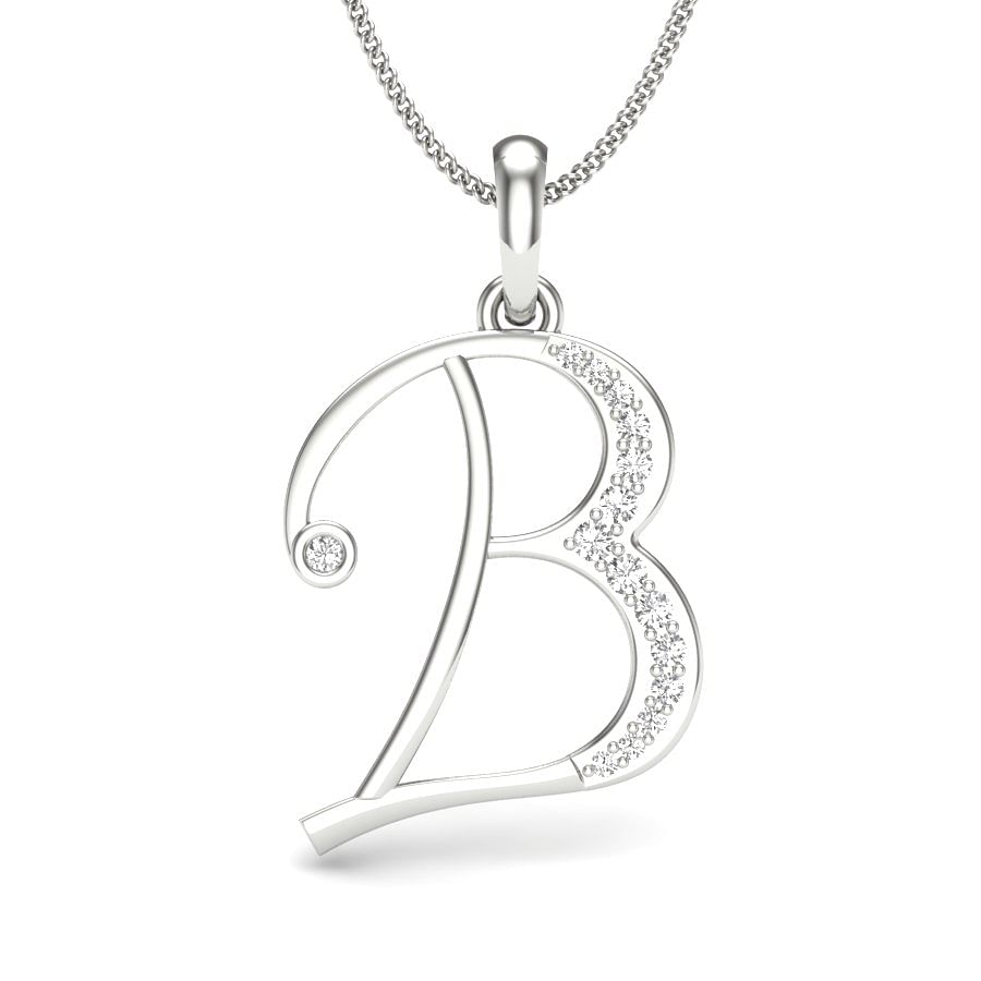 B Alphabet Diamond Pendant In White Gold