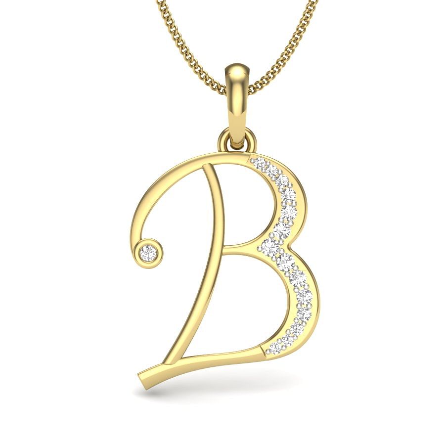 B Alphabet Diamond Pendant In Yellow Gold