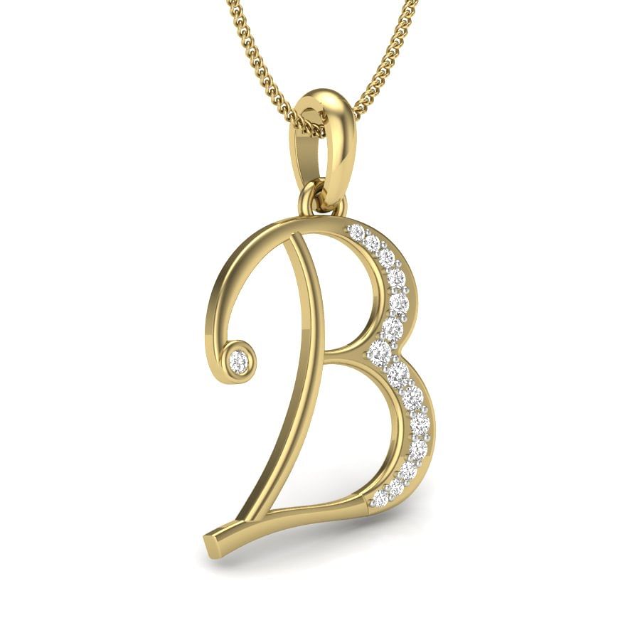 B Alphabet Diamond Pendant In Yellow Gold