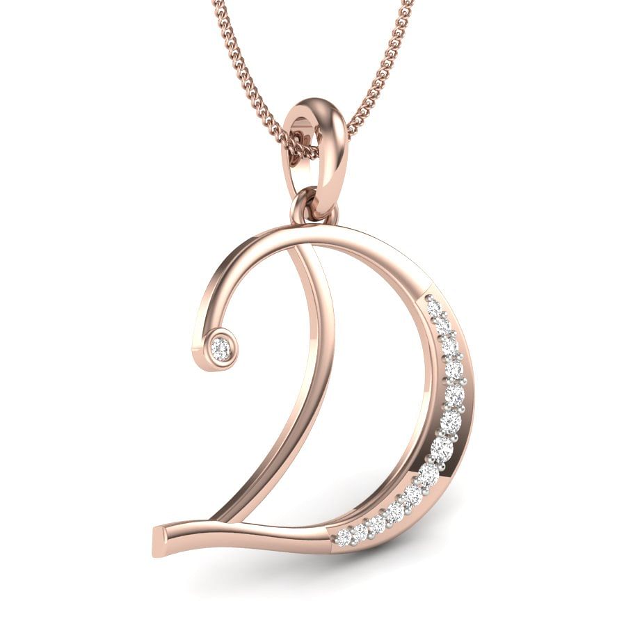 D Alphabet letter diamond pendant in rose gold