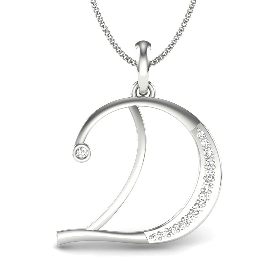 D Alphabet letter diamond pendant in white gold
