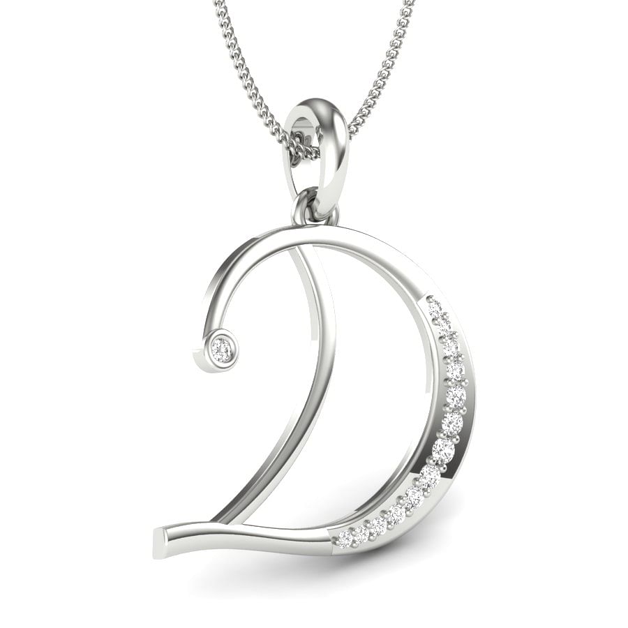 D Alphabet letter diamond pendant in white gold