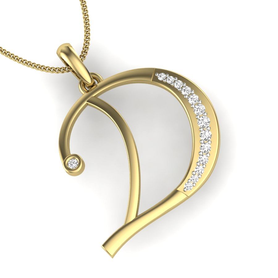 D Alphabet letter diamond pendant in yellow gold