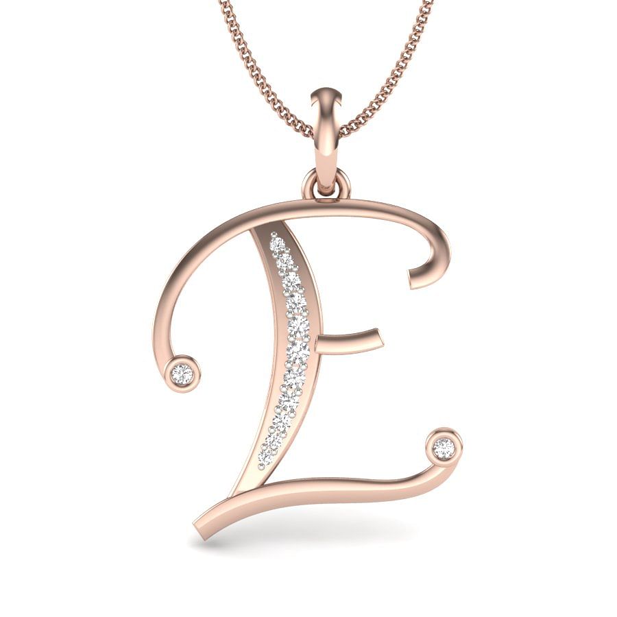 E alphabet letter diamond pendant with rose gold