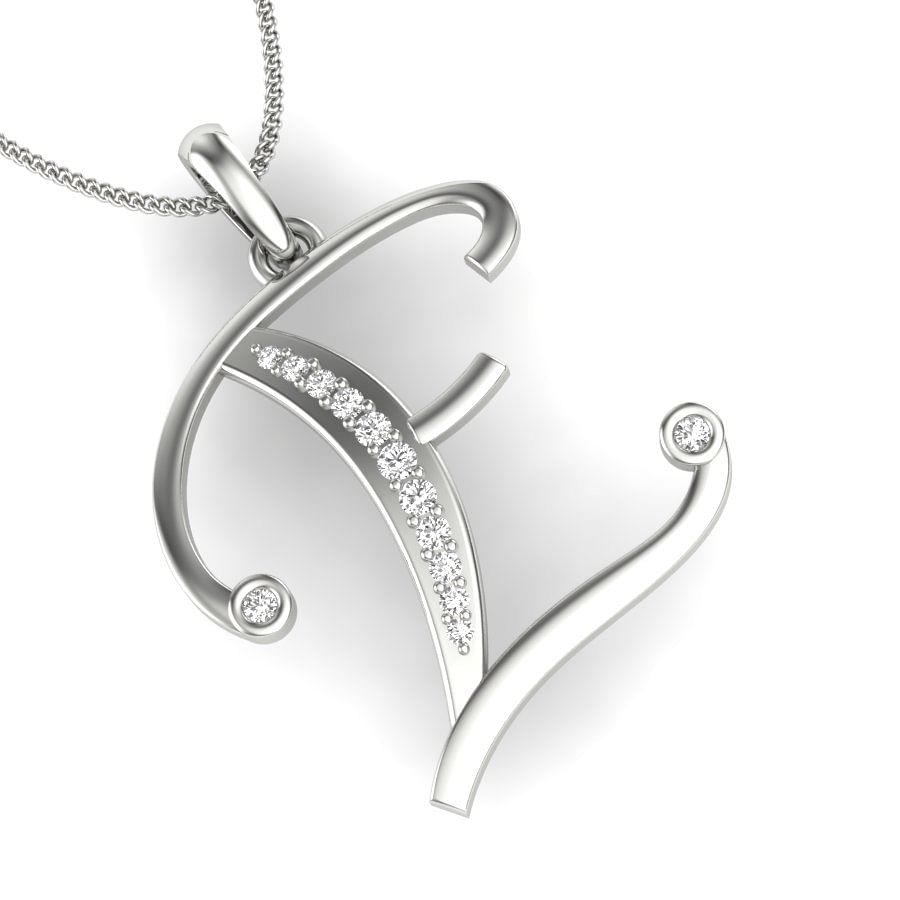 E alphabet letter diamond pendant with white gold