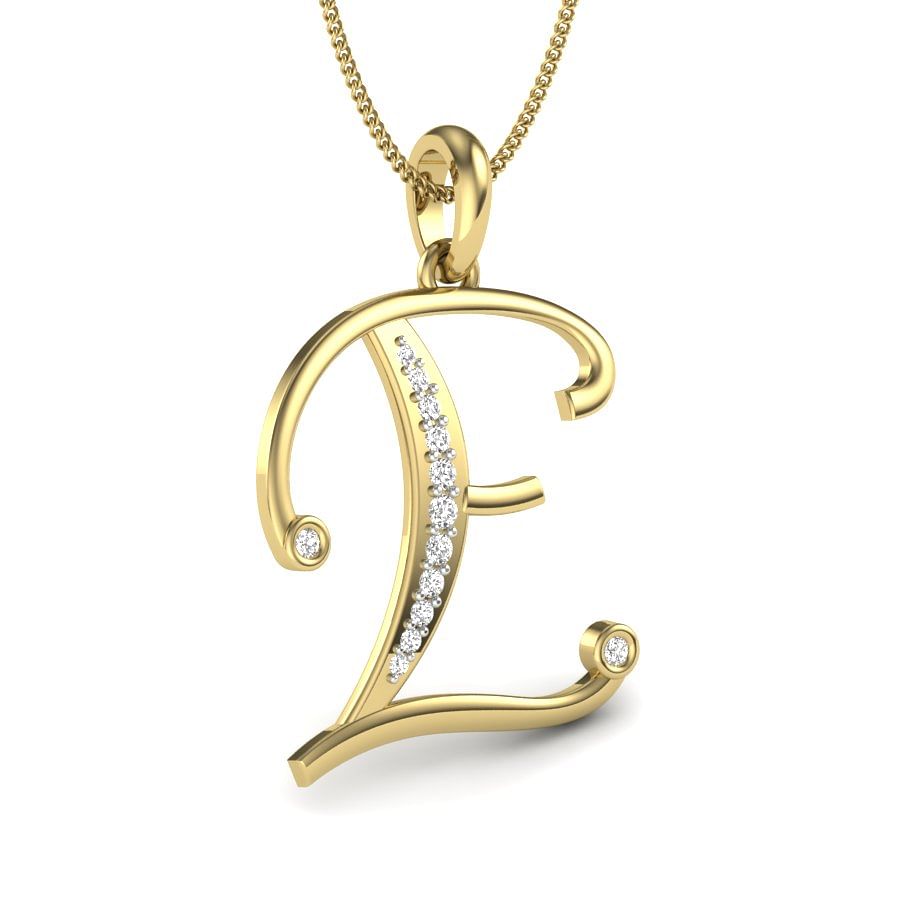 E alphabet letter diamond pendant with yellow gold