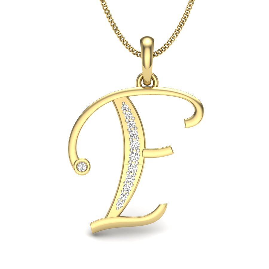 F alphabet letter diamond pendant with yellow gold