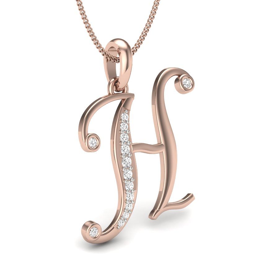 H Alphabet letter diamond pendant with rose gold