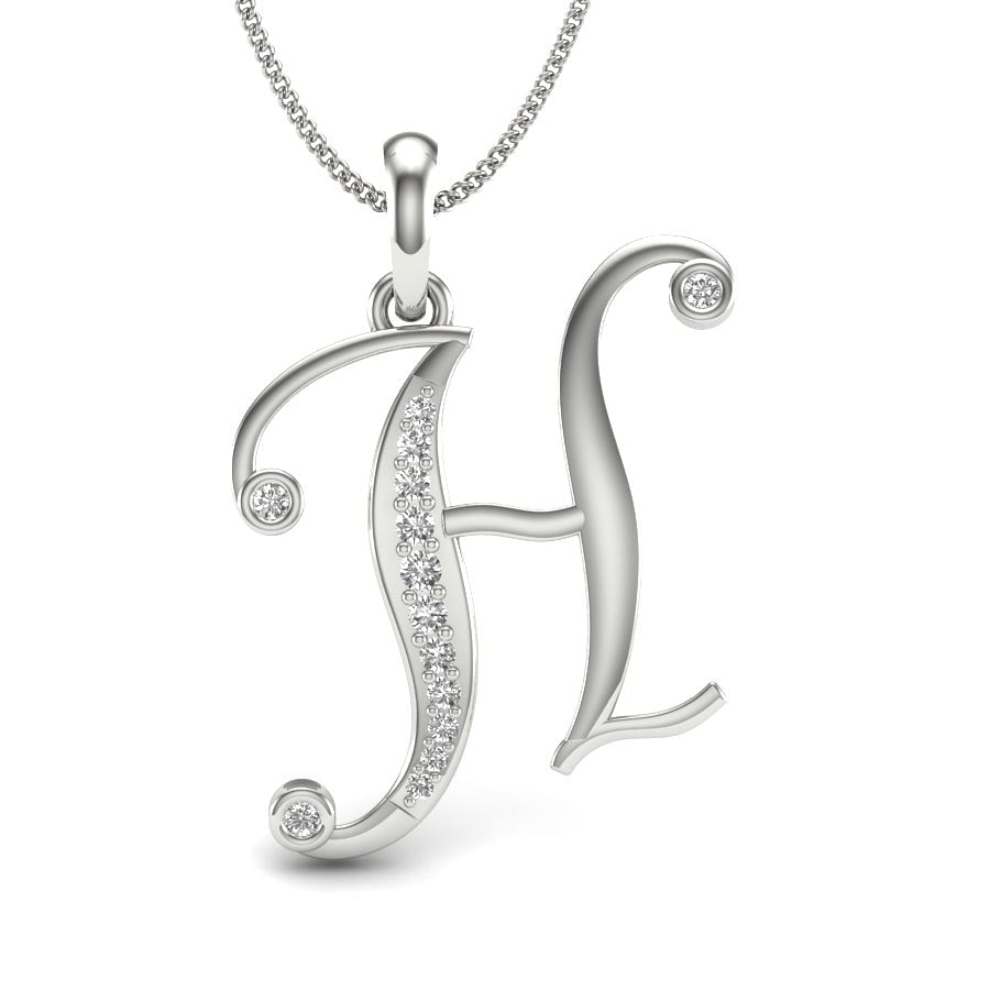 H Alphabet letter diamond pendant with white gold