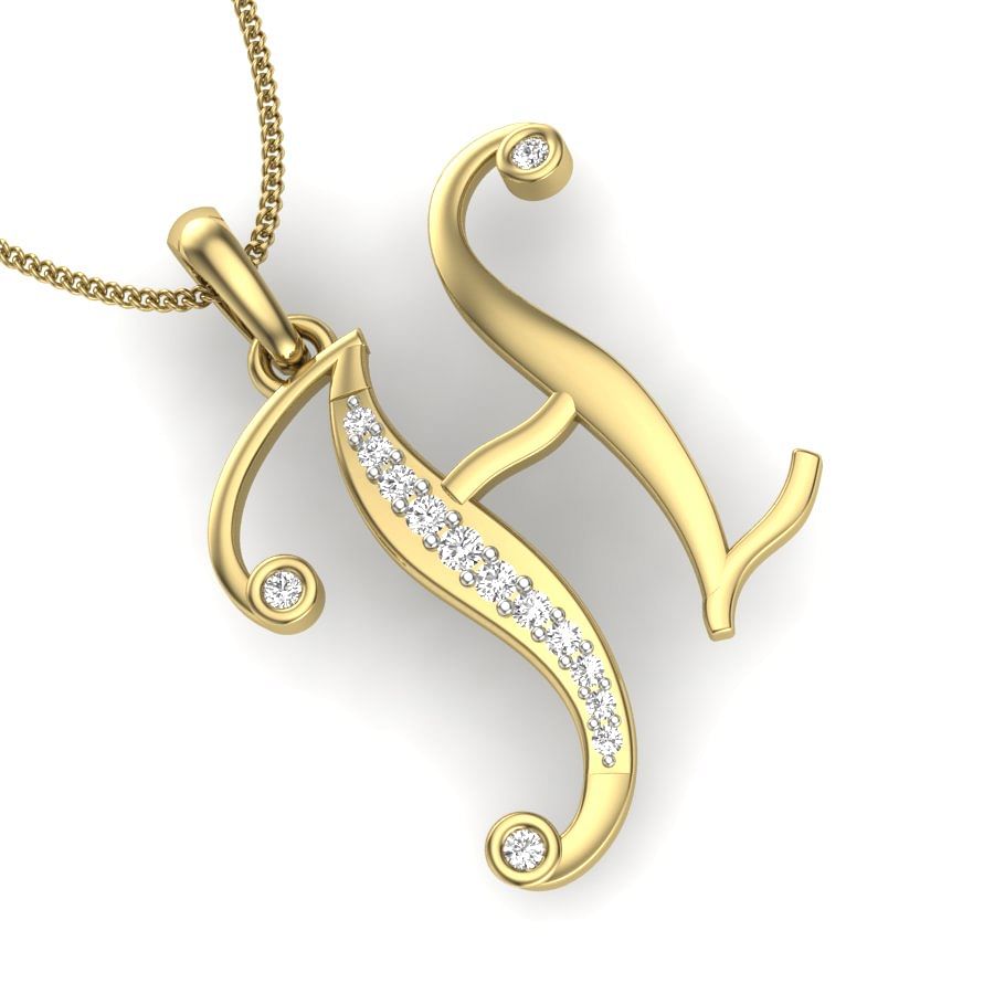 H Alphabet letter diamond pendant with yellow gold