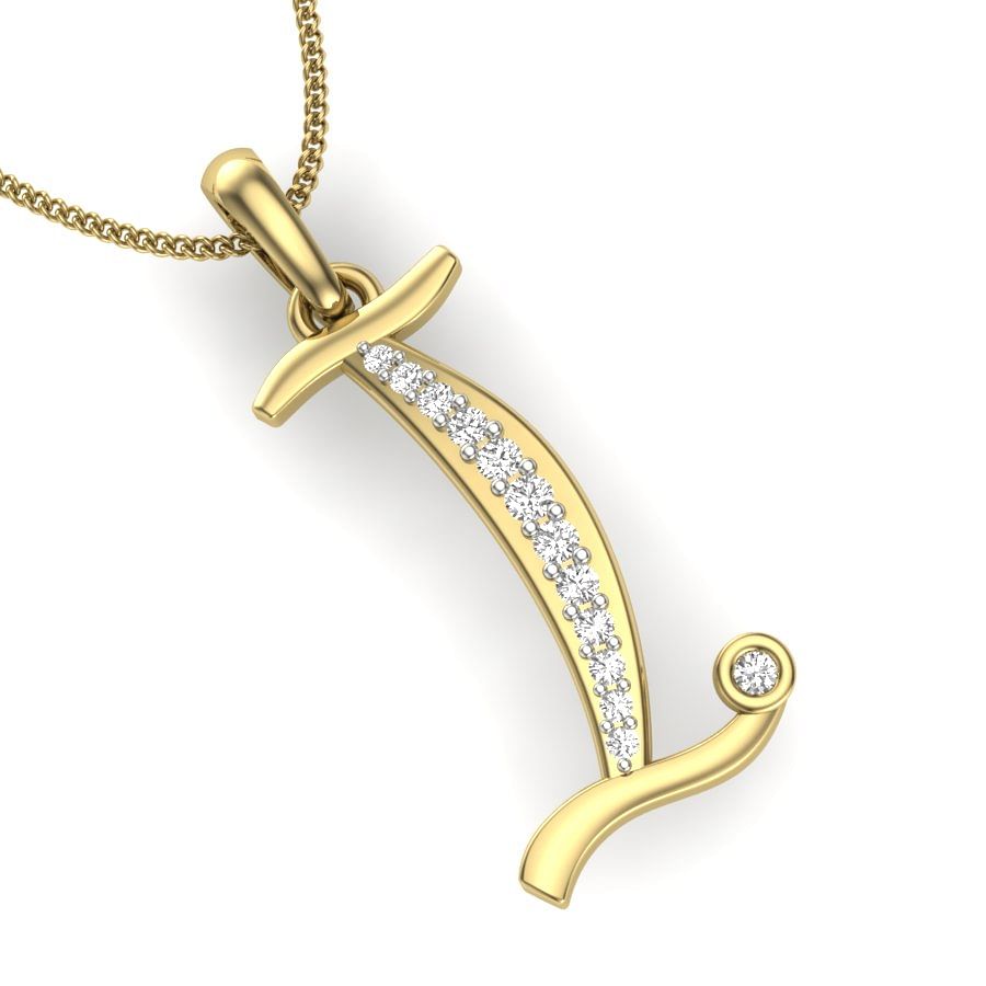 I alphabet diamond pendant with yellow gold