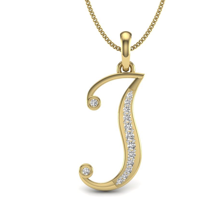 J alphabet letter diamond pendant with yellow gold
