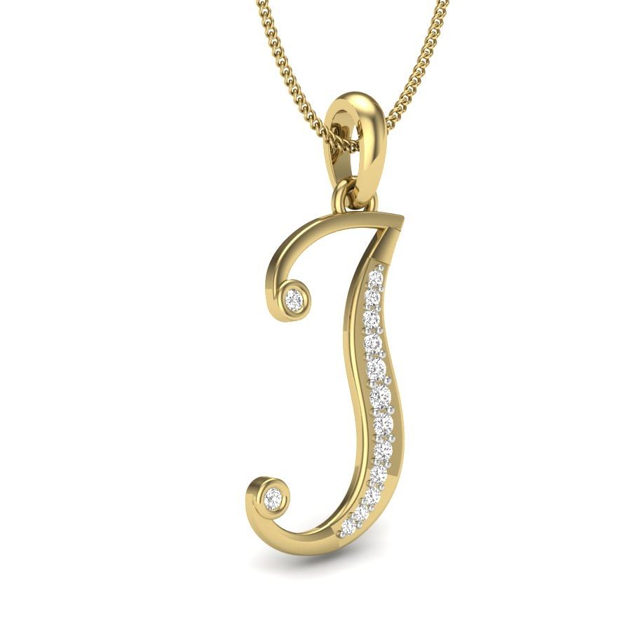 J alphabet letter diamond pendant with yellow gold