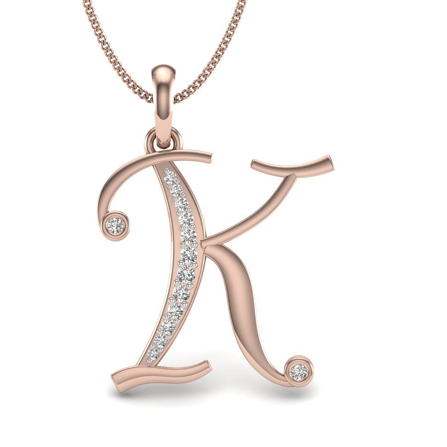 K letter diamond pendant with rose gold