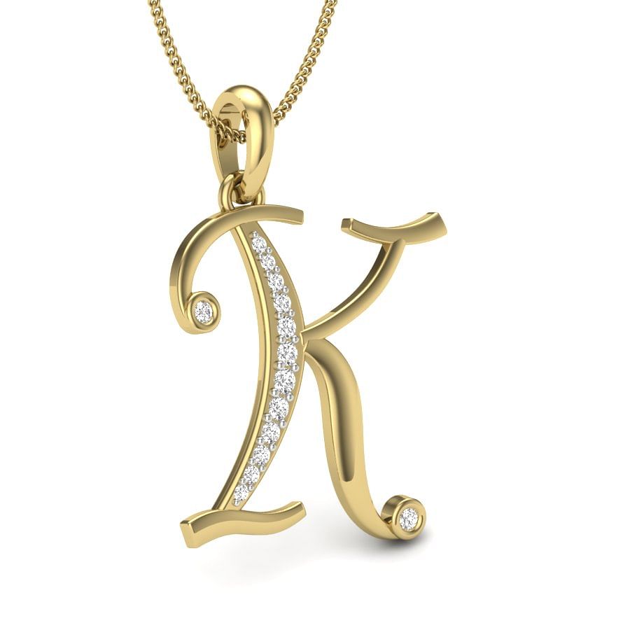 K letter diamond pendant with yellow gold
