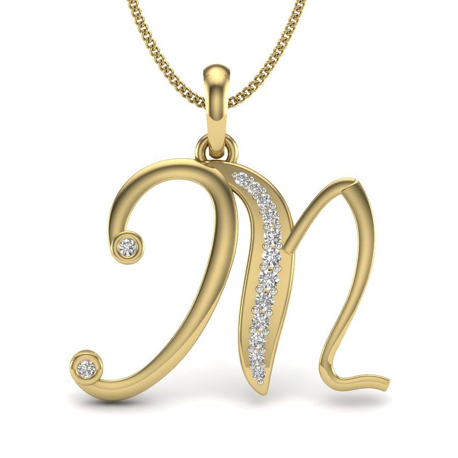 M alphabet diamond pendant with yellow gold