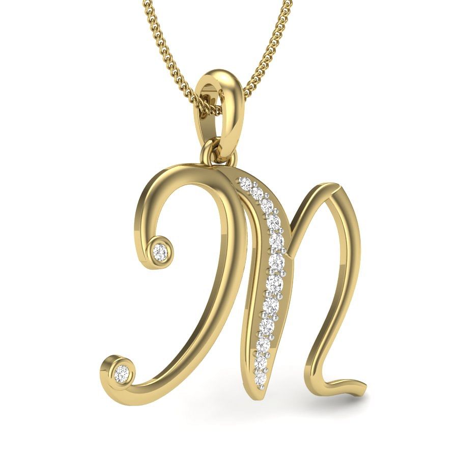 M alphabet diamond pendant with yellow gold