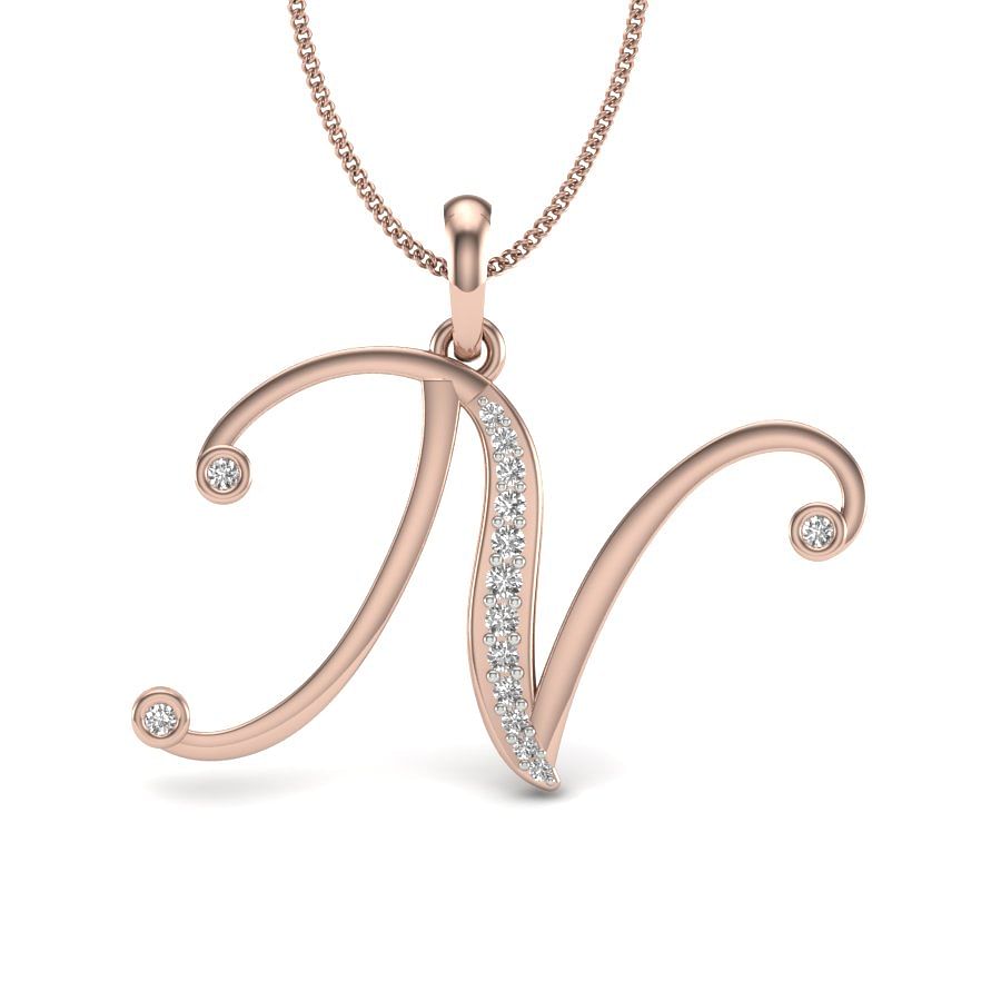 N Alphabet Letter diamond pendant with rose gold