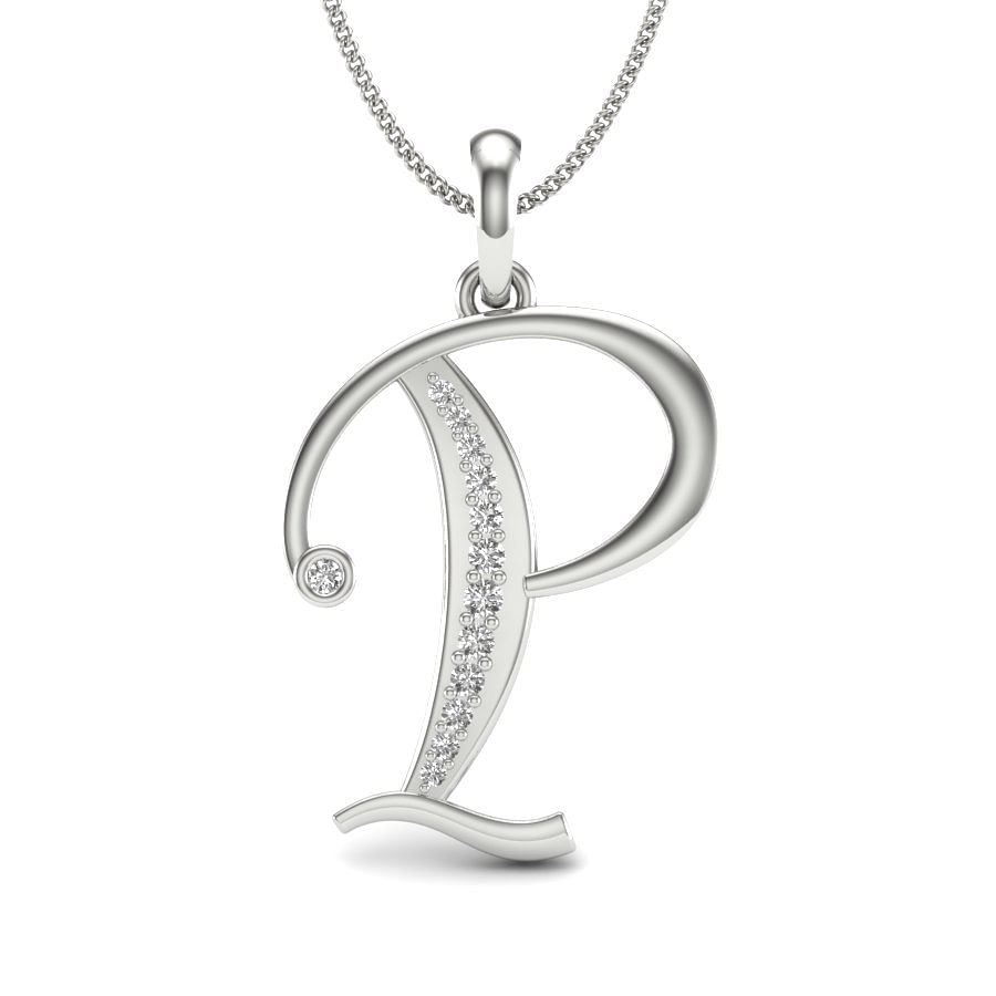 P alphabet diamond pendant with white gold