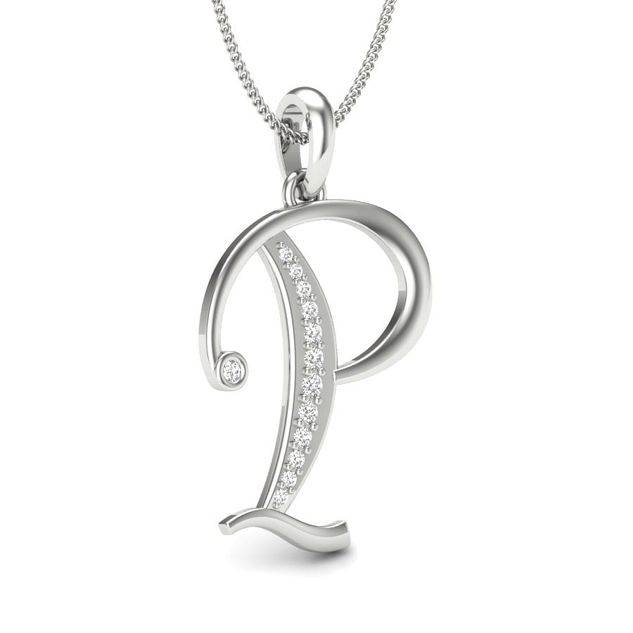 P alphabet diamond pendant with white gold
