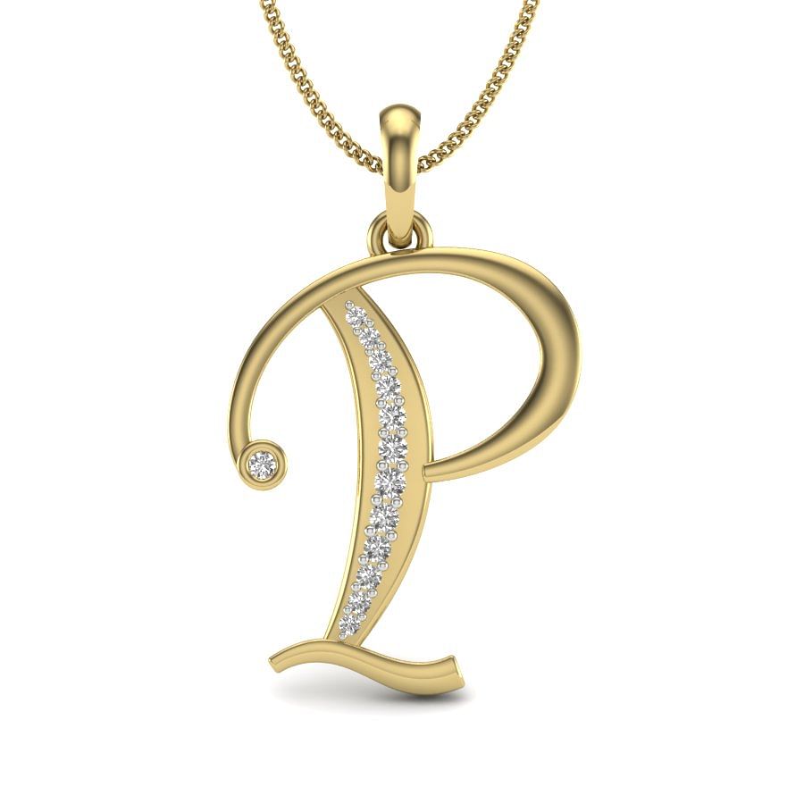 P alphabet diamond pendant with yellow gold